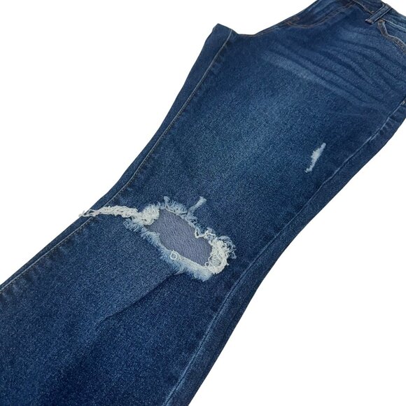 No Boundaries Womens Distressed Flared Jeans Size 5 Medium Wash Denim - Picture 10 of 11